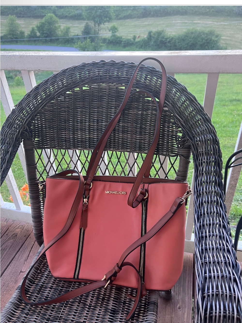 Michael Kors Coral Pink Tote with Gold Hardware